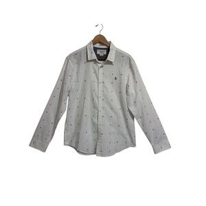 Original Penguin Button Up Shirt Mens Large White Long Sleeve Pattern Casual